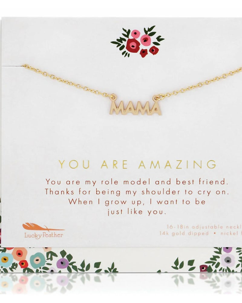 Front of a size O/S Women'S "Mama" You Are Amazing Necklace in Gold in Gold by Lucky Feather. | dia_product_style_image_id:331172